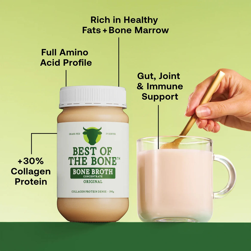 Original Beef Bone Broth concentrate made from 100% grass-fed and finished Australia and NZ beef bones and sea salt. No fillers, flavours, or additives