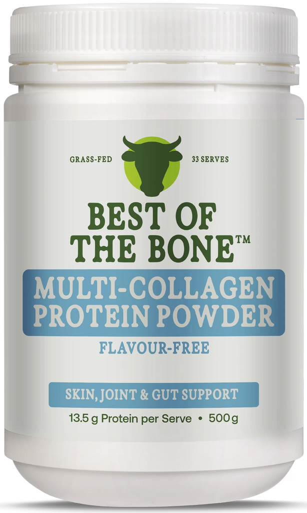 Best of Bone Beef Multi Collagen Peptides 500g hydrolysed multi collagen peptides powder delivers nose-to-tail nutrition to support hair, skin and nails, stronger joints, and gut health.