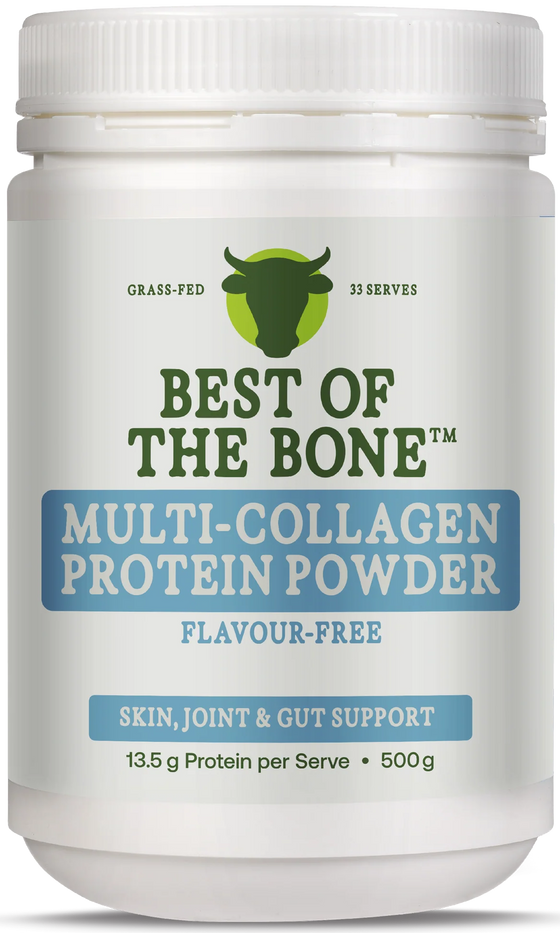 Best of Bone Beef Multi Collagen Peptides 500g hydrolysed multi collagen peptides powder delivers nose-to-tail nutrition to support hair, skin and nails, stronger joints, and gut health.