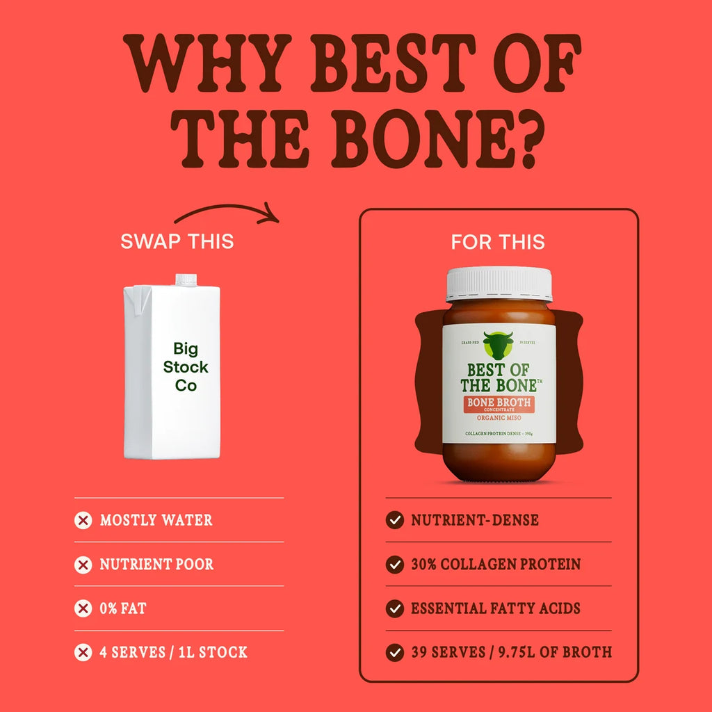 Best of Bone Umami-rich Organic Miso Beef Bone Broth for gut health, joints and glowing skin.