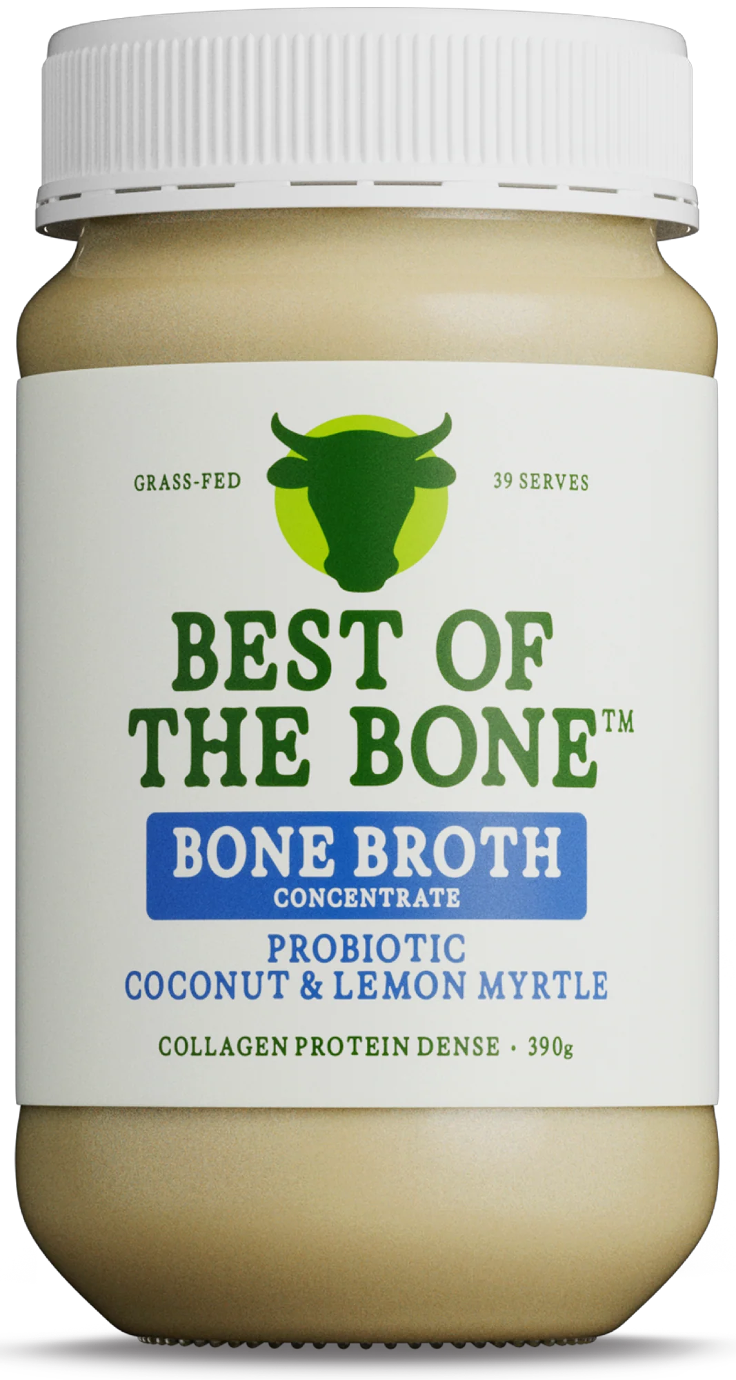 Best of Bone probiotic-rich bone broth concentrate will make your guts grin! 100% grass-fed Australian and NZ beef bones, sea salt, probiotics, lemon myrtle and coconut. No fillers or additives.