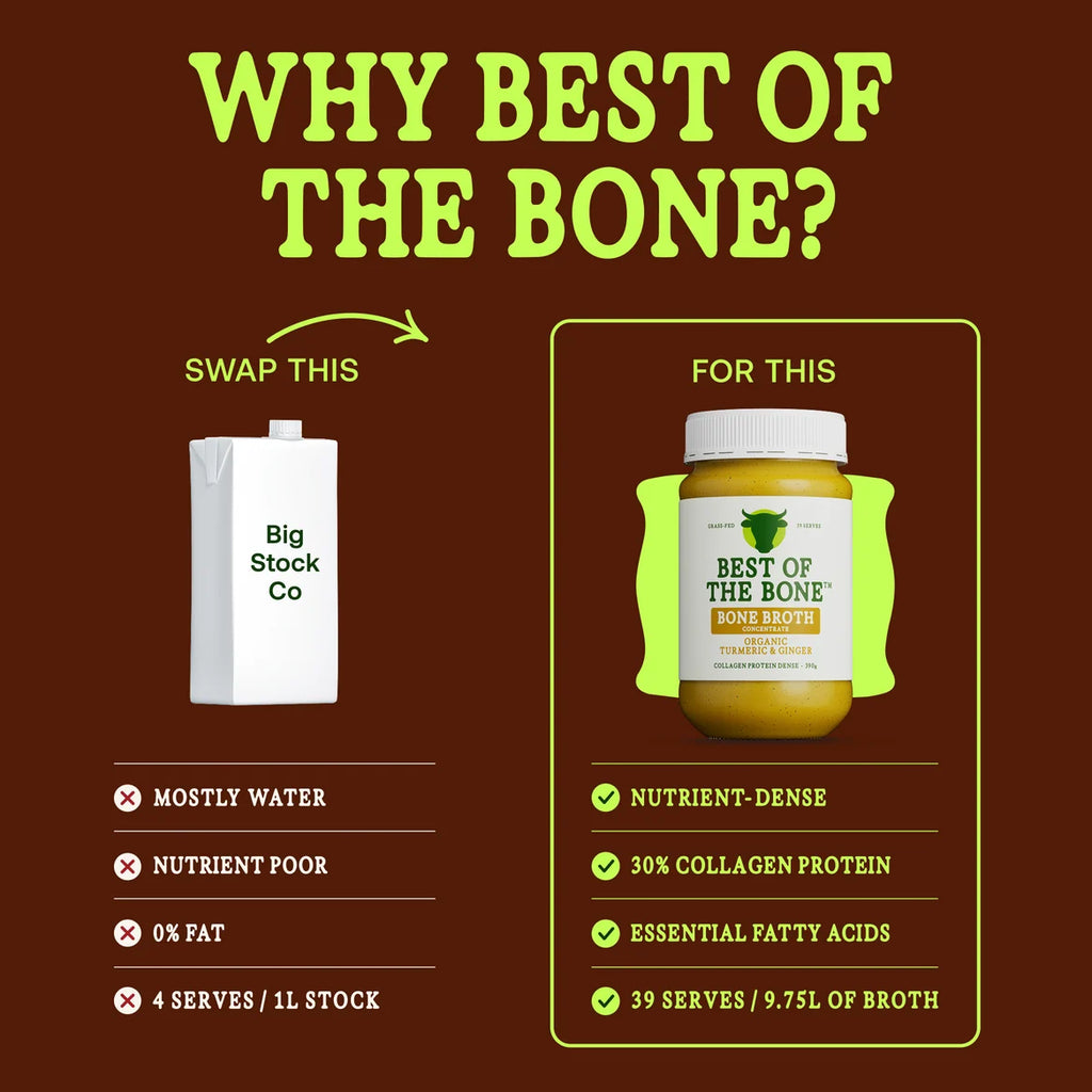 Best of Bone Golden Organic Turmeric Beef Bone Broth for inflammation relief, gut health and glow.
