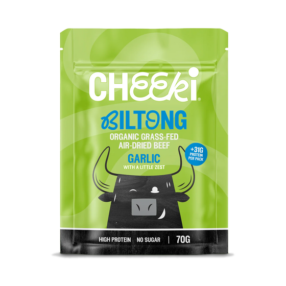 Air-dried steak, punchy with garlic and a citrus twist. Australian organic grass-fed beef, dried slow the traditional way.