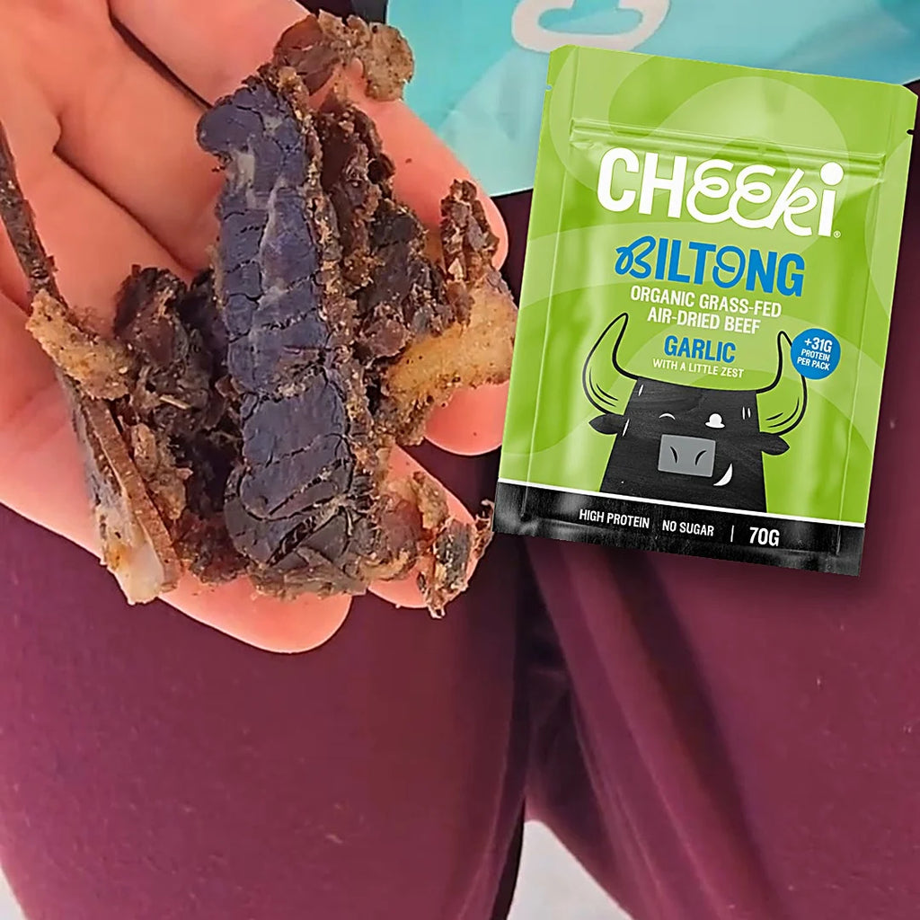 Air-dried steak, punchy with garlic and a citrus twist. Australian organic grass-fed beef, dried slow the traditional way.