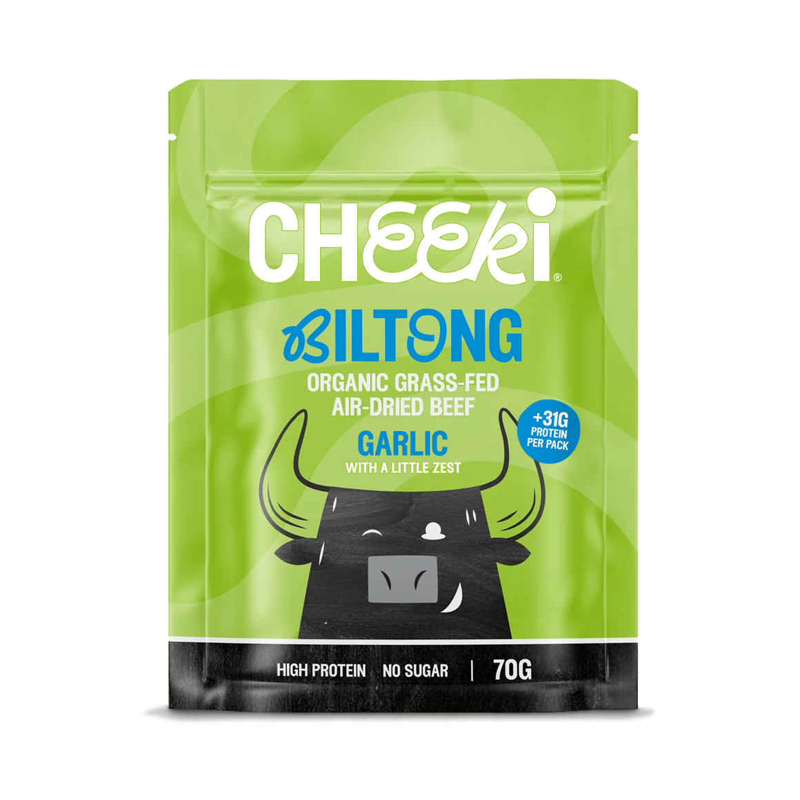 Air-dried steak, punchy with garlic and a citrus twist. Australian organic grass-fed beef, dried slow the traditional way.