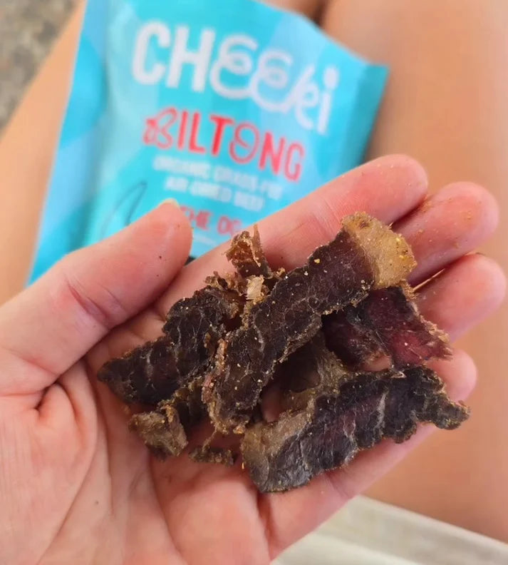 Cheeki Air-dried steak in its purest form. Australian organic grass-fed beef, coriander seed and black pepper, dried slow the traditional way.