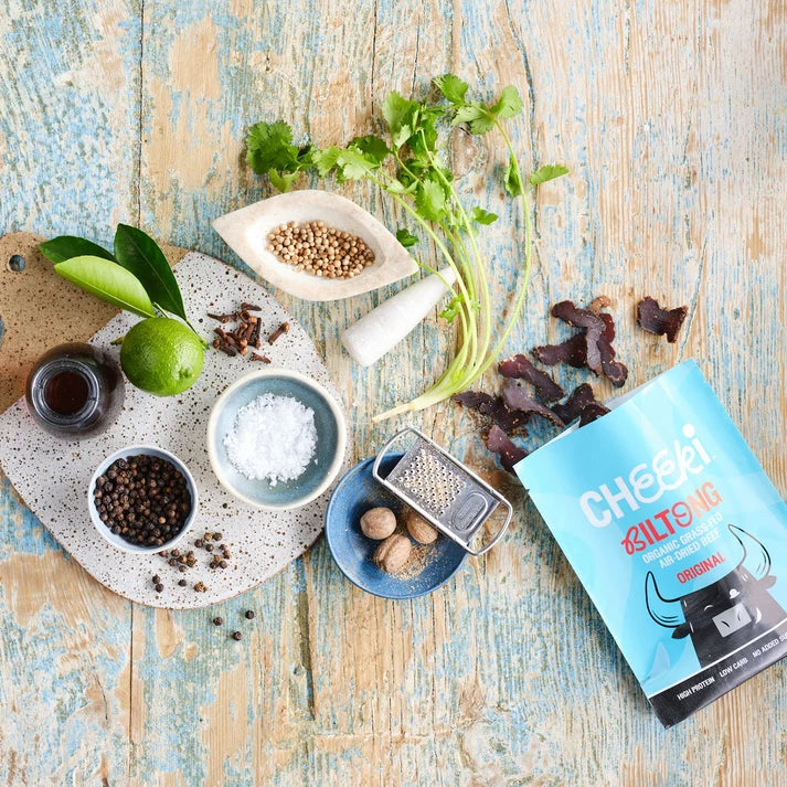 Cheeki Air-dried steak in its purest form. Australian organic grass-fed beef, coriander seed and black pepper, dried slow the traditional way.